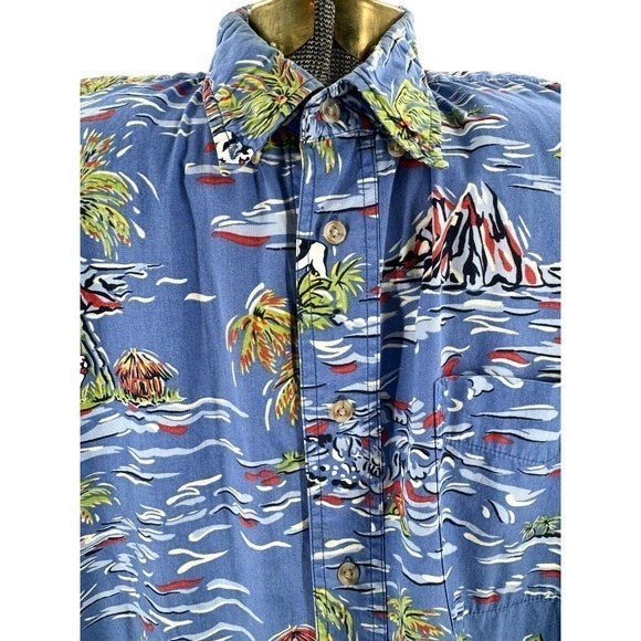 Big Dogs Blue Hawaiian Shirt Button Up Short Sleeve Palm Island Blue Mens Size L - Picture 2 of 9